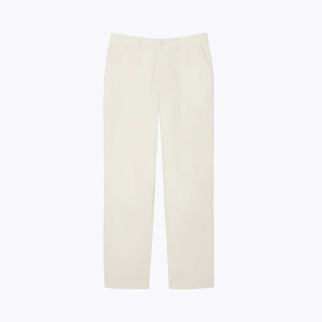 White corduroy chino pants, regular fit, displayed on plain background, Auretier fashion