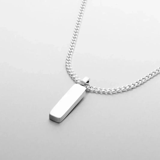 Minimalist silver bar pendant necklace on chain, Auretier jewelry product photography