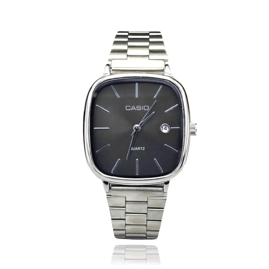 CASIO luxurious 36mm unisex stainless steel watch with black dial and date display