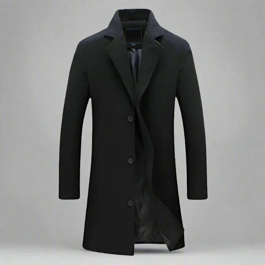 Black men's winter jacket with buttons and lapel collar from Auretier