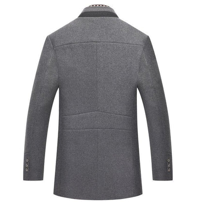 Back view of sleek grey overcoat with buttoned cuffs from Auretier