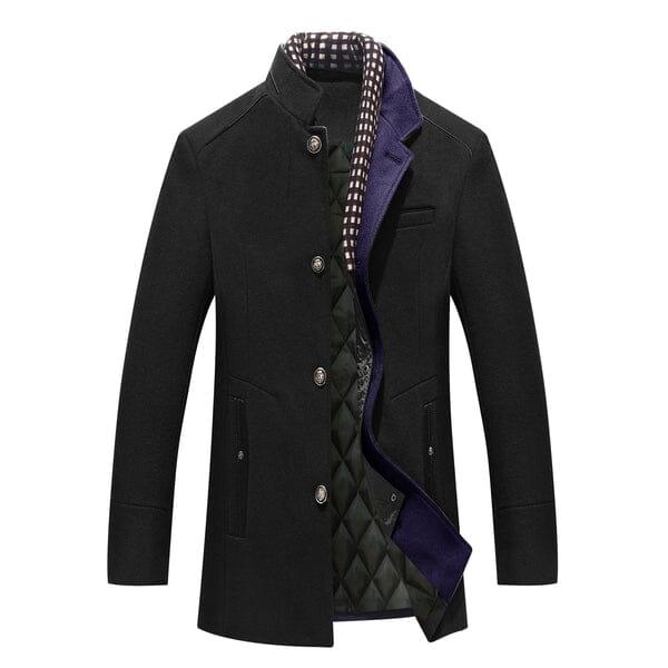 Auretier men's sleek black overcoat with button closure and quilted inner lining