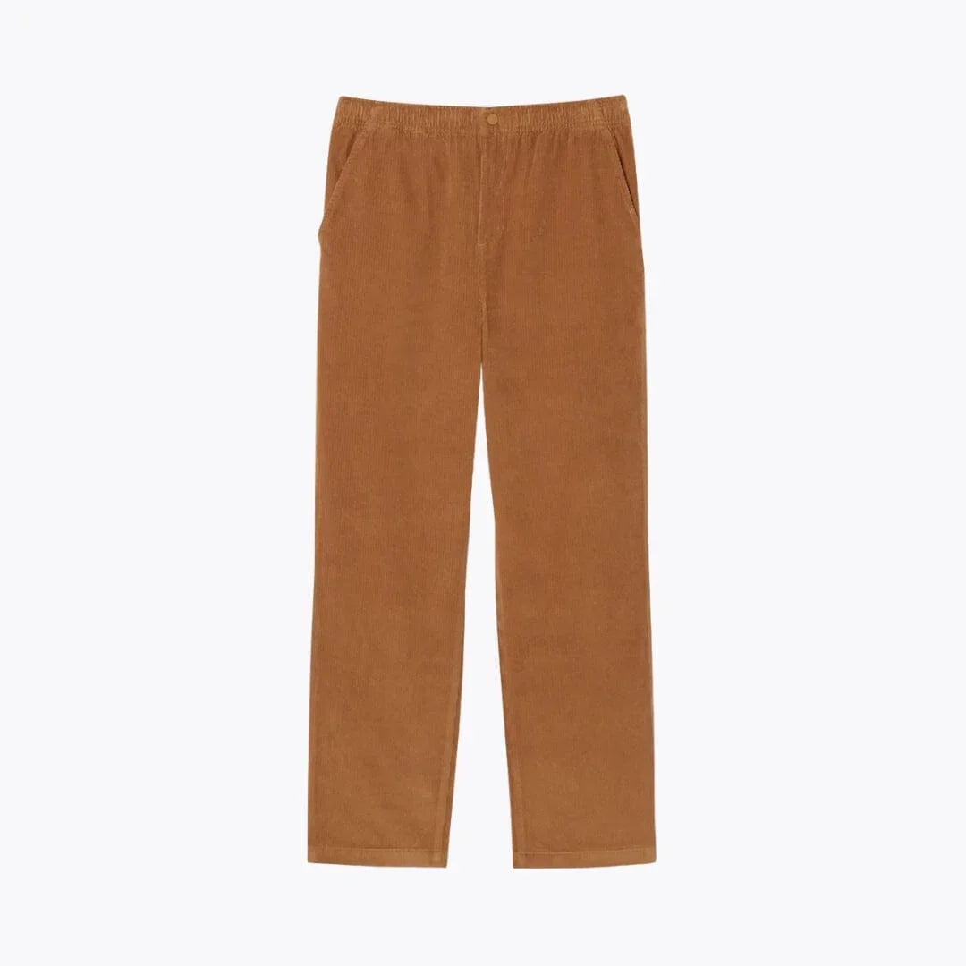 Auretier light brown regular fit corduroy pants with elastic waistband on white background