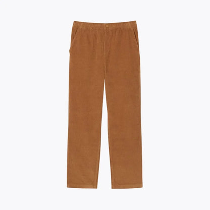Auretier light brown regular fit corduroy pants with elastic waistband on white background