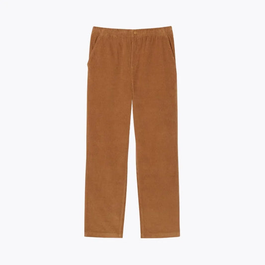 Auretier light brown regular fit corduroy pants with elastic waistband on white background
