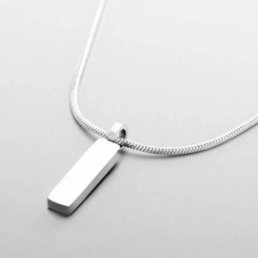 Auretier minimalist silver bar pendant necklace on a sleek chain against a light background