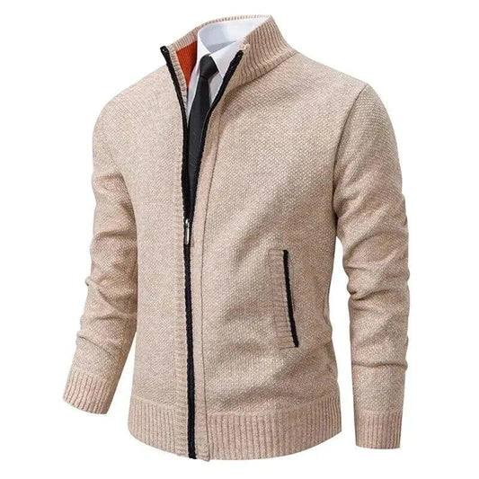 Men's beige zip vest jacket with black trim, stylish outerwear from Auretier