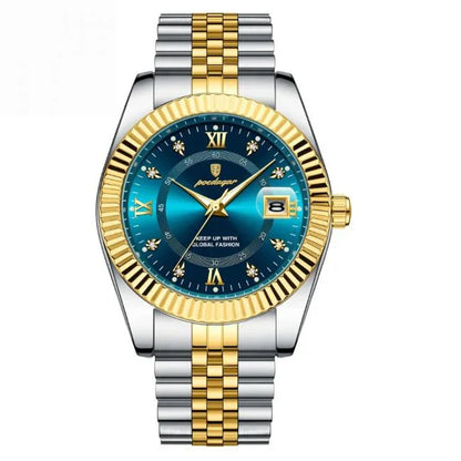 Auretier Poedagar men's two-tone stainless steel watch with blue dial and gold accents