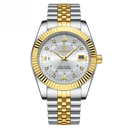 Silver and gold stainless steel men's watch with date display, luxury design at Auretier