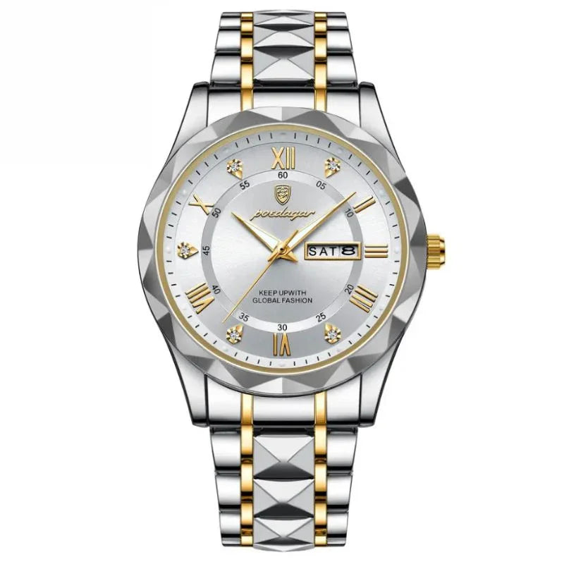 Auretier Poedagar luminous silver and gold steel watch, 40mm, with date display, elegant dial