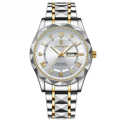Auretier Poedagar luminous silver and gold steel watch, 40mm, with date display, elegant dial
