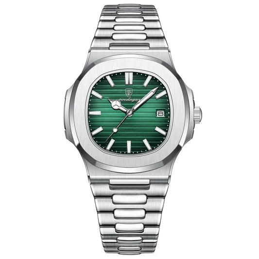 Auretier Poedagar Venice 40mm watch with emerald green dial and silver metal band