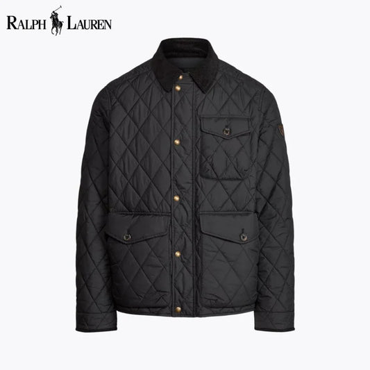 Slate black quilted jacket with pockets and buttons, Ralph Lauren logo, Auretier collection
