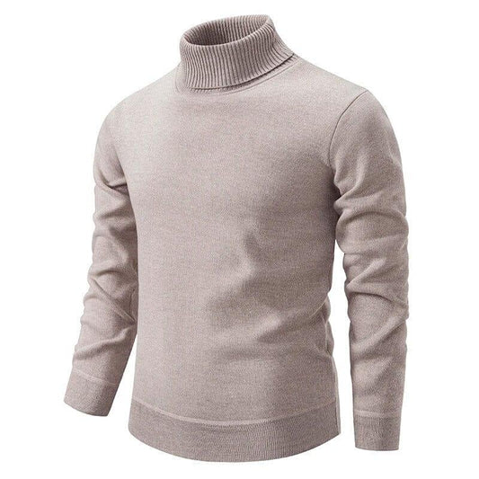 Beige turtleneck sweater with ribbed collar and cuffs, classic fit, Auretier fashion