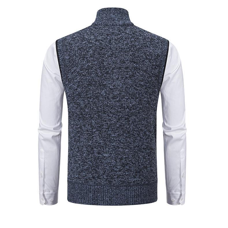 Back view of men's navy fleece vest over white shirt, Auretier new arrivals fashion