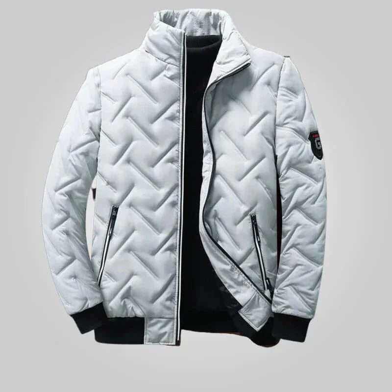 Grey quilted urban style transition jacket with zip pockets, modern design from Auretier